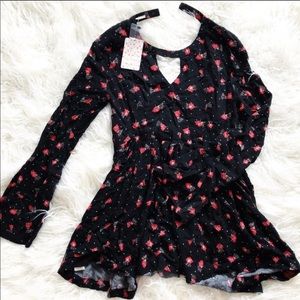 Free People black with floral tunic